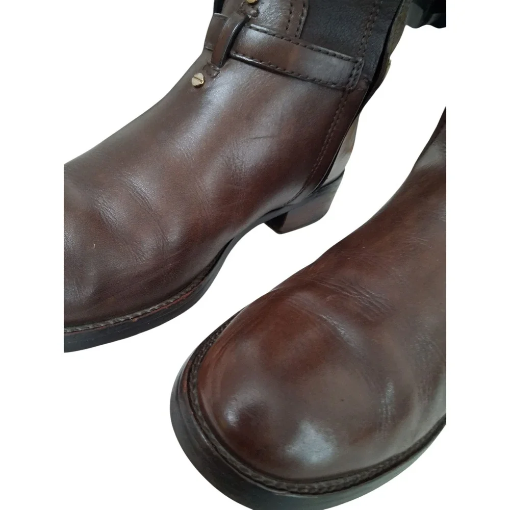 Tory Burch Brown Leather Riding Equestrian Buckle Knee High Boots Women's Size 7